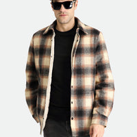 Orta Kahve Oversize Ekose Shacket Oduncu Yünlü Pamuklu Gömlek / Mont