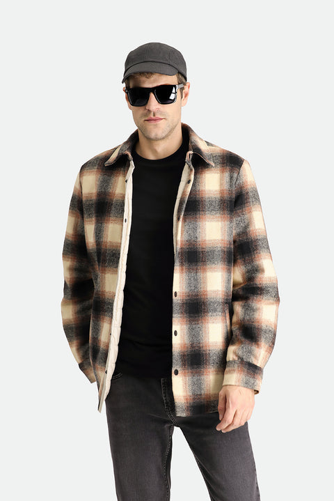 Orta Kahve Oversize Ekose Shacket Oduncu Yünlü Pamuklu Gömlek / Mont