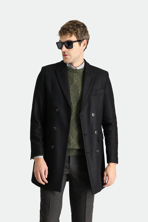 Black Wool Double-Breasted Coat