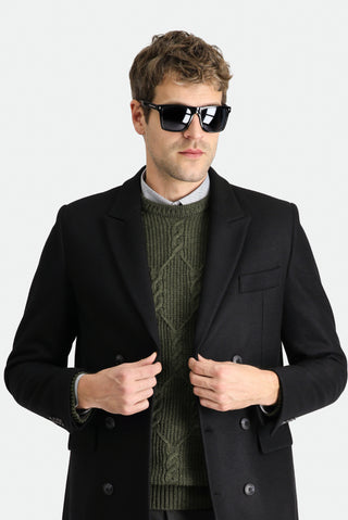  Siyah Yünlü Kruvaze Kaban