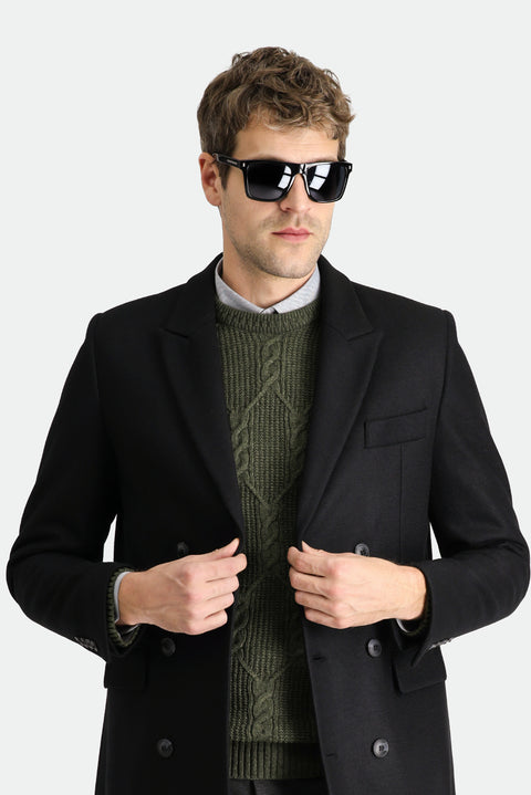 Siyah Yünlü Kruvaze Kaban