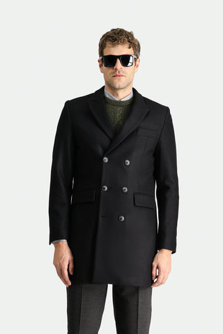  Siyah Yünlü Kruvaze Kaban