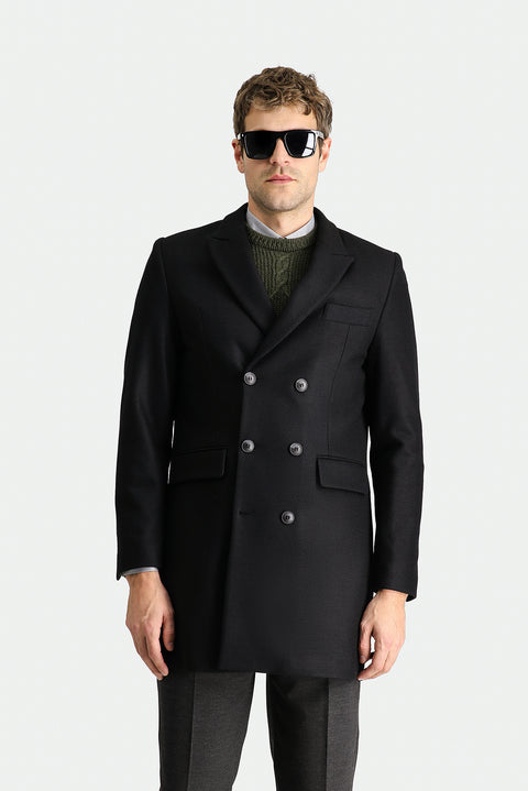 Siyah Yünlü Kruvaze Kaban