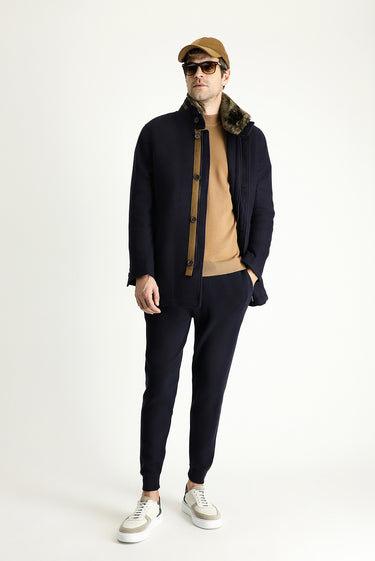 Koyu Lacivert Yünlü Kaban