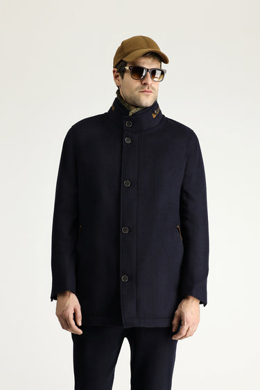 Koyu Lacivert Yünlü Kaban