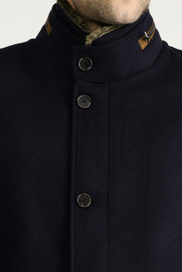 Koyu Lacivert Yünlü Kaban