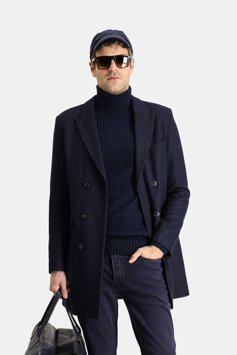 Koyu Lacivert Yünlü Kruvaze Kaban