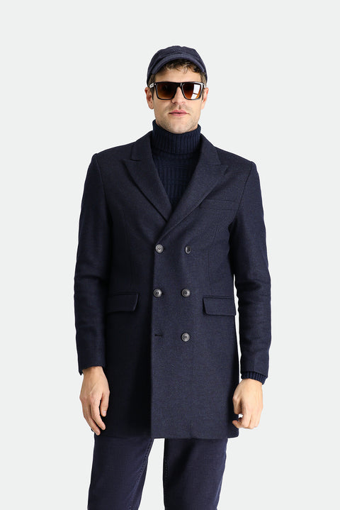 Koyu Lacivert Yünlü Kruvaze Kaban