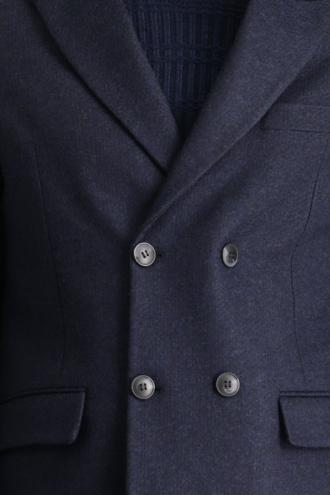 Koyu Lacivert Yünlü Kruvaze Kaban