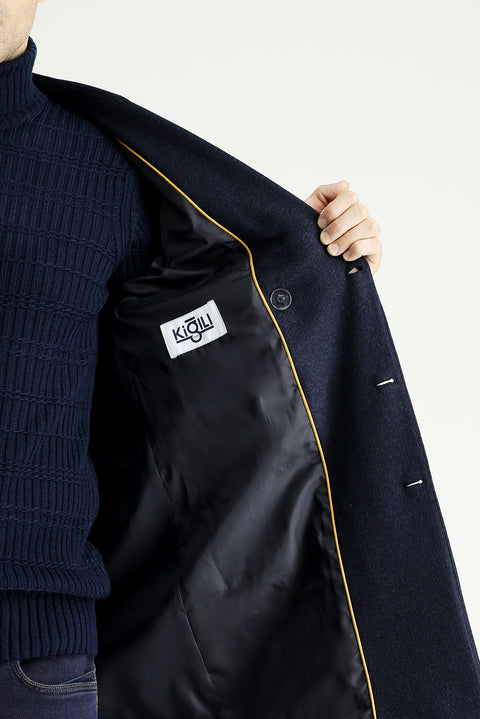 Koyu Lacivert Yünlü Kruvaze Kaban