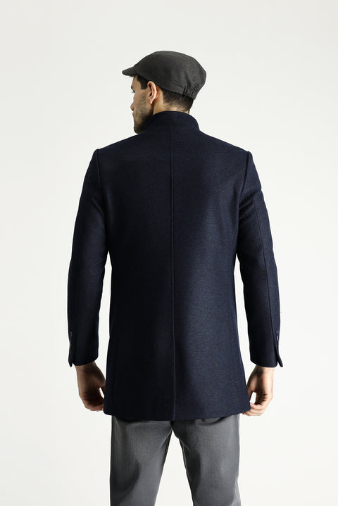 Koyu Lacivert Yünlü Kaban