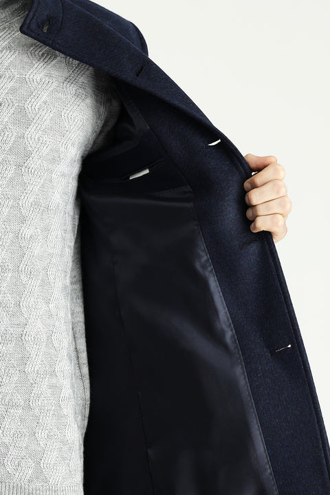 Koyu Lacivert Yünlü Kaban