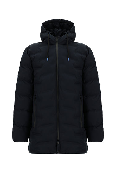 Koyu Lacivert Büyük Beden Kapüşonlu Spor Kaban