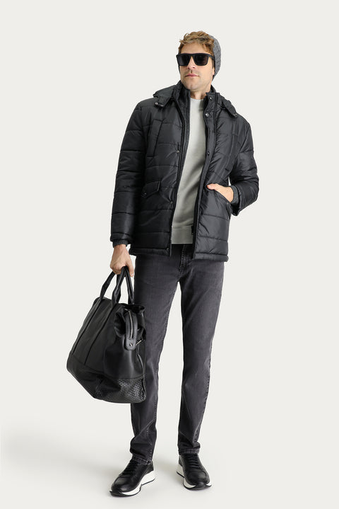 Siyah Kapüşonlu Spor Şişme Kaban