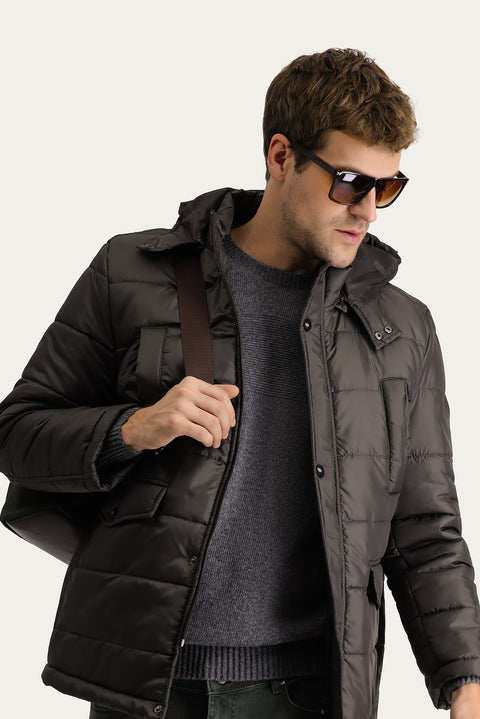 Açık Kahve  Kapüşonlu Spor Şişme Kaban