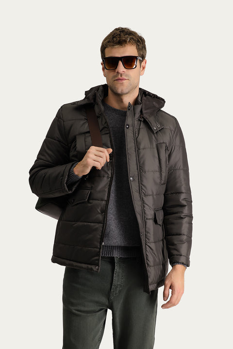 Açık Kahve  Kapüşonlu Spor Şişme Kaban