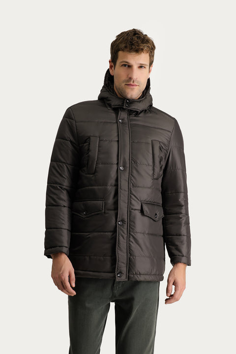 Açık Kahve  Kapüşonlu Spor Şişme Kaban