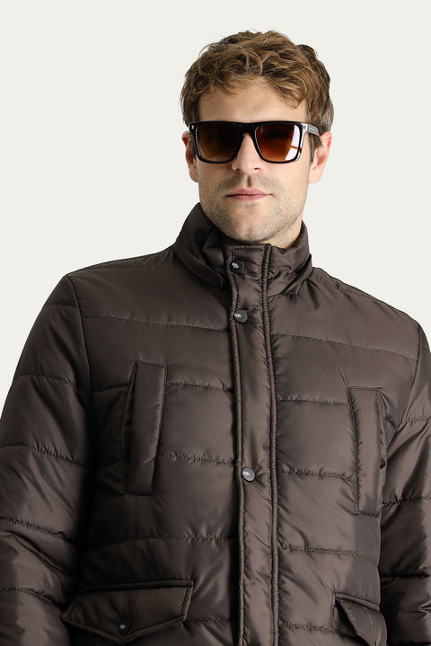 Koyu Kahve Kapüşonlu Spor Şişme Kaban