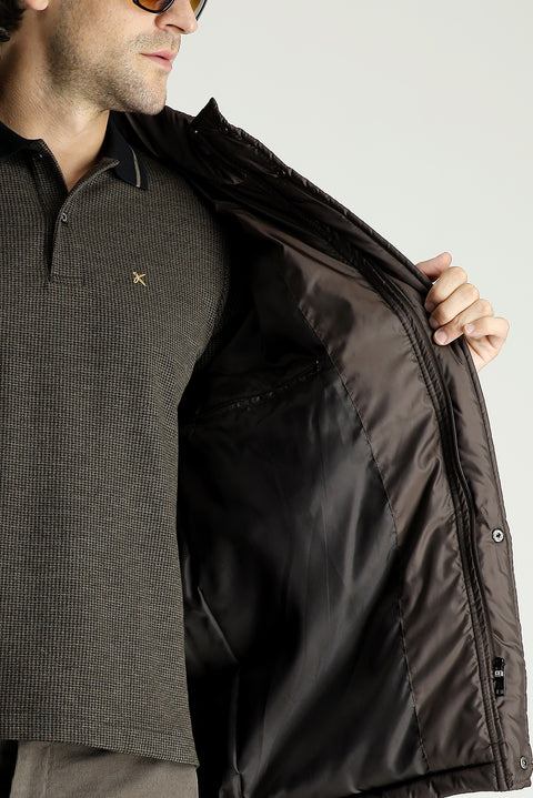 Koyu Kahve Kapüşonlu Spor Şişme Kaban