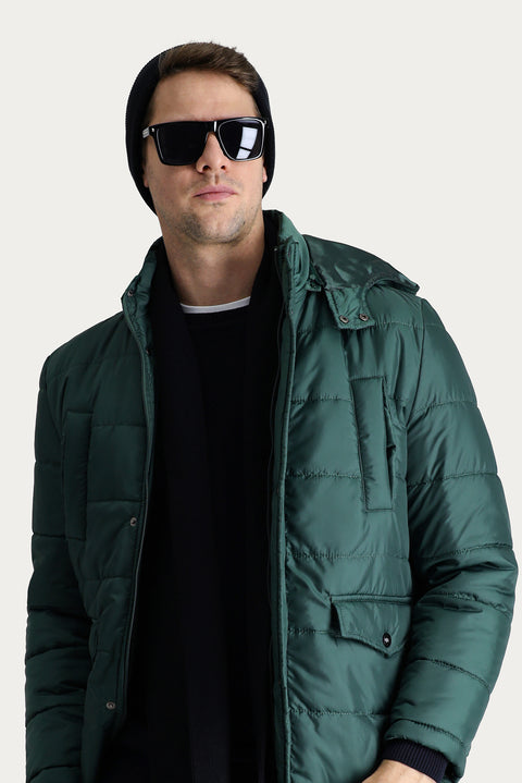 Koyu Petrol Kapüşonlu Spor Şişme Kaban