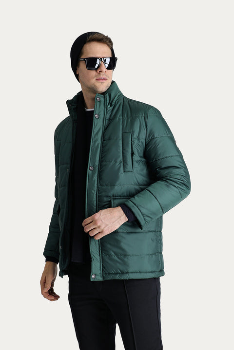 Koyu Petrol Kapüşonlu Spor Şişme Kaban