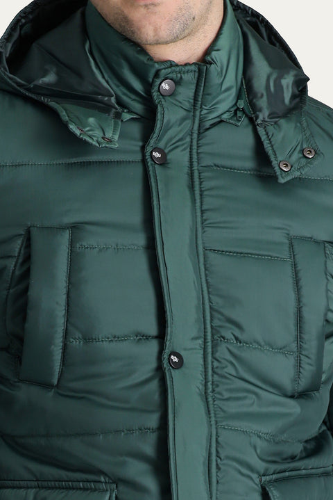 Koyu Petrol Kapüşonlu Spor Şişme Kaban