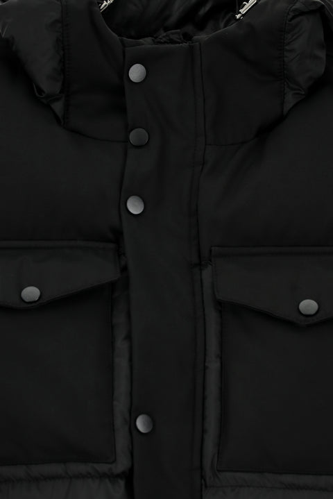 Black Hooded Sports Puffer Jacket