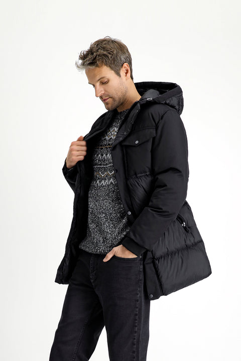 Black Hooded Sports Puffer Jacket