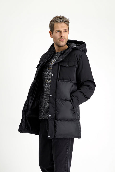 Black Hooded Sports Puffer Jacket