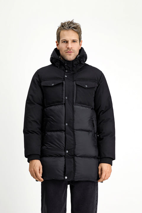 Black Hooded Sports Puffer Jacket