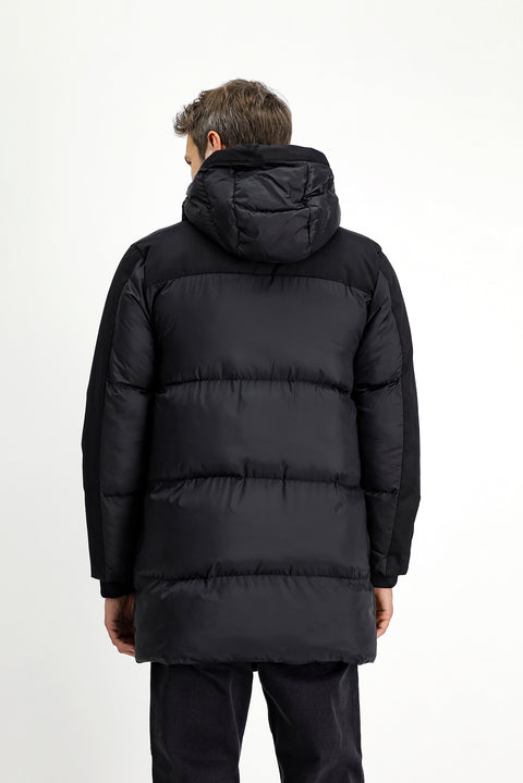 Black Hooded Sports Puffer Jacket
