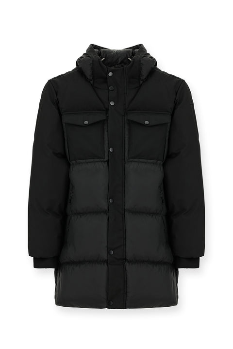 Black Hooded Sports Puffer Jacket