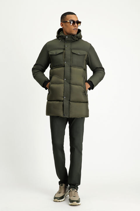 Orta Haki Kapüşonlu Spor Şişme Kaban