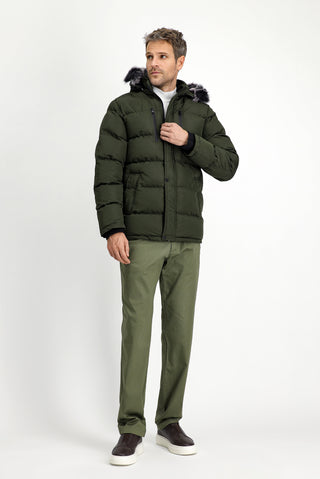  Koyu Haki Kürklü Kapüşonlu Spor Şişme Kaban