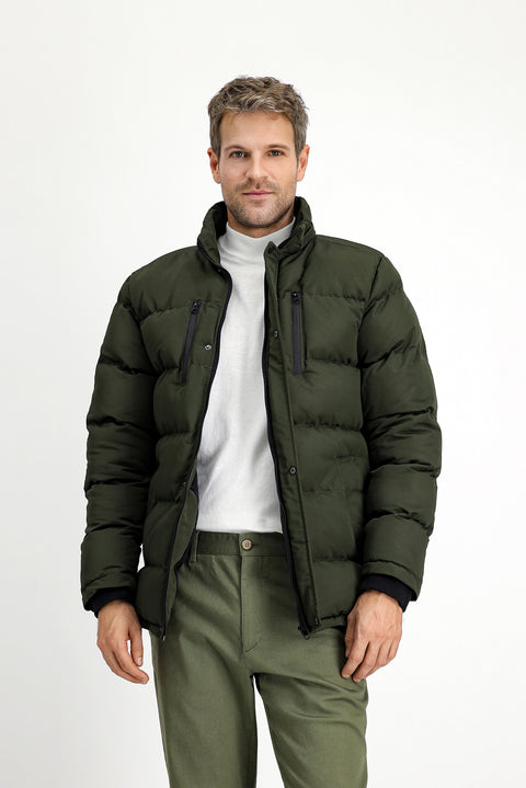 Koyu Haki Kürklü Kapüşonlu Spor Şişme Kaban