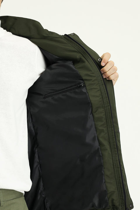 Koyu Haki Kürklü Kapüşonlu Spor Şişme Kaban