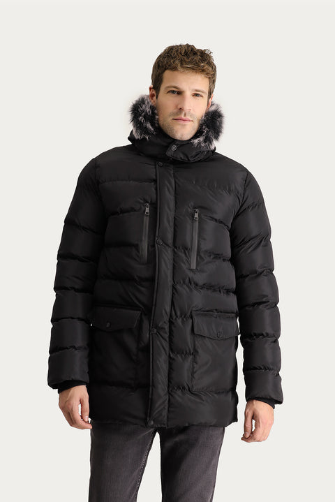 Siyah Kapüşonlu Şişme Spor Kaban