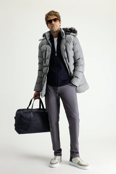 Orta Gri Kapüşonlu Şişme Spor Kaban