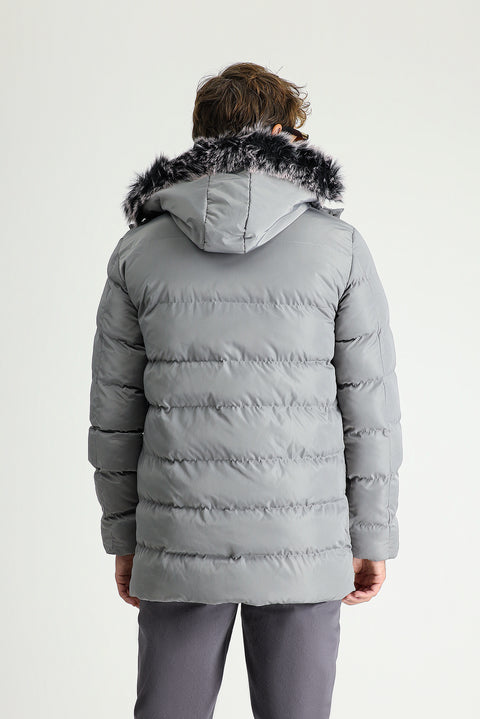 Orta Gri Kapüşonlu Şişme Spor Kaban