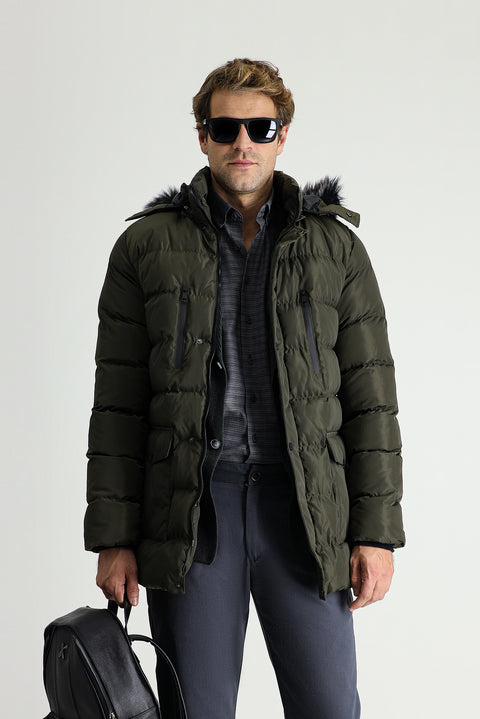 Orta Haki Kapüşonlu Şişme Spor Kaban