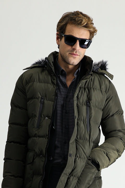 Orta Haki Kapüşonlu Şişme Spor Kaban