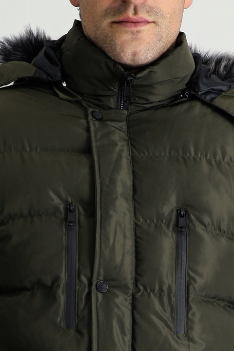 Orta Haki Kapüşonlu Şişme Spor Kaban