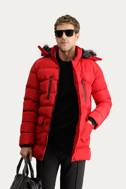 Açık Kırmızı Kapüşonlu Şişme Spor Kaban