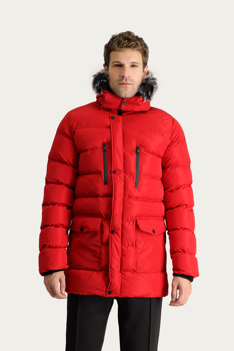 Açık Kırmızı Kapüşonlu Şişme Spor Kaban