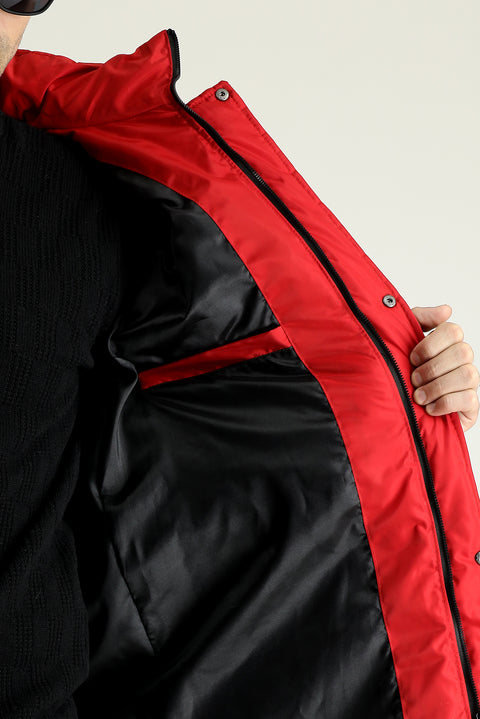 Açık Kırmızı Kapüşonlu Şişme Spor Kaban