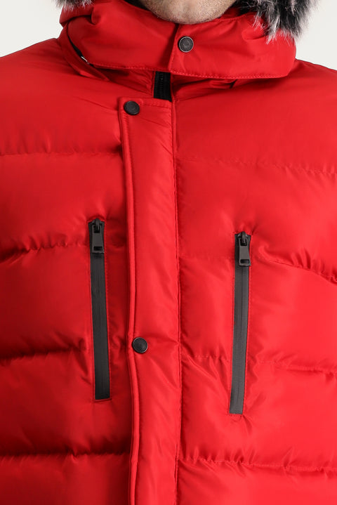 Açık Kırmızı Kapüşonlu Şişme Spor Kaban