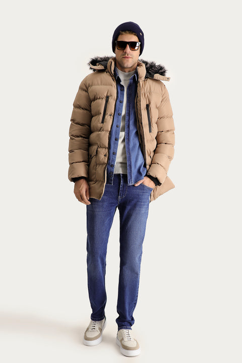 Orta Vizon Kapüşonlu Şişme Spor Kaban