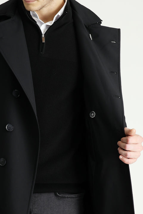 Siyah Kruvaze Pardösü & Trençkot