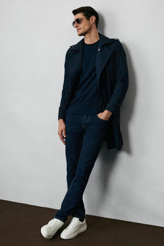  Koyu Lacivert Kruvaze Pardösü & Trençkot