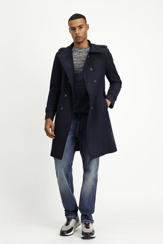  Koyu Lacivert Kruvaze Pardösü & Trençkot